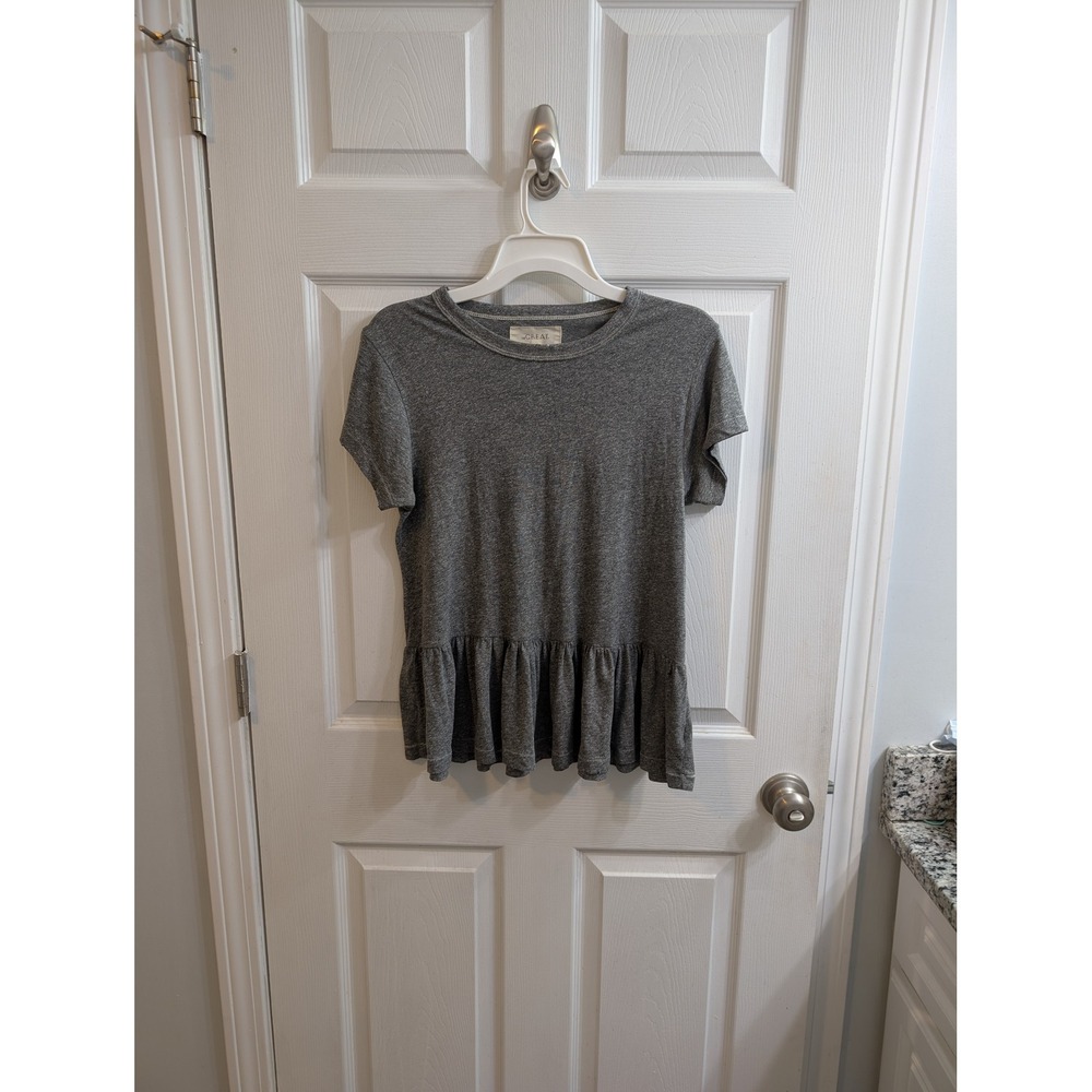 The Great. Womens Grey Short Sleeve Peplum T Shirt - Size 0